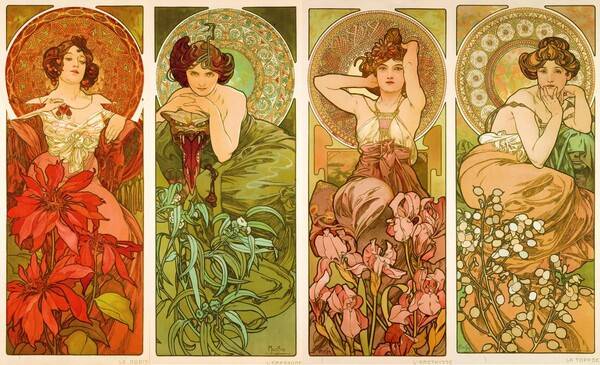 알폰스 무하, 네 가지 보석, 1900년경 [Richard Fuxa Foundation]