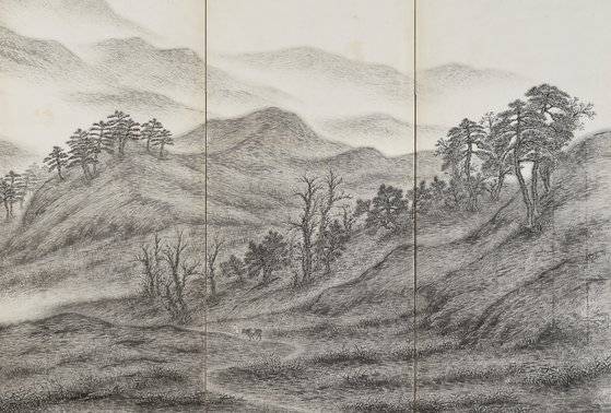 이상범의 '귀로 10폭 병풍'의 일부 모습. [사진 아모레퍼시픽미술관]