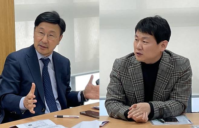 고봉수 님버스테크 대표(왼쪽)와 권용석 SK쉴더스 팀장이 동국대 인공지능 ICC와 산학연 협업 사례를 설명하고 있다.