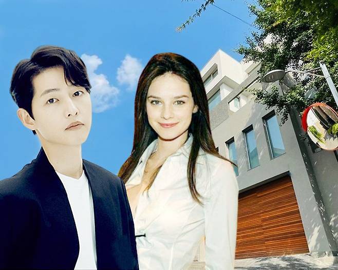 배우 송중기(왼쪽)와 그의 아내인 영국 배우 케이티 루이스 사운더스. [사진 출처 = 연합뉴스, 스타투데이]