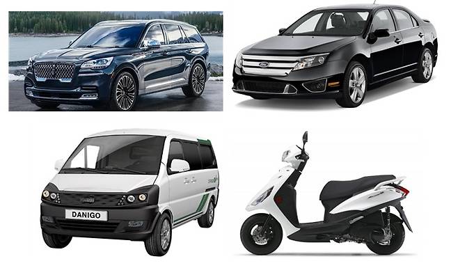 리콜 대상 자동차. 왼쪽 상단부터 에비에이터, 퓨전, 다니고밴, 야마하LTS125 (국토교통부 제공)