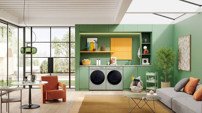 삼성전자 비스포크 그랑데 AI 세탁기 건조기 새틴 세이지 그린. / 사진=삼성전자