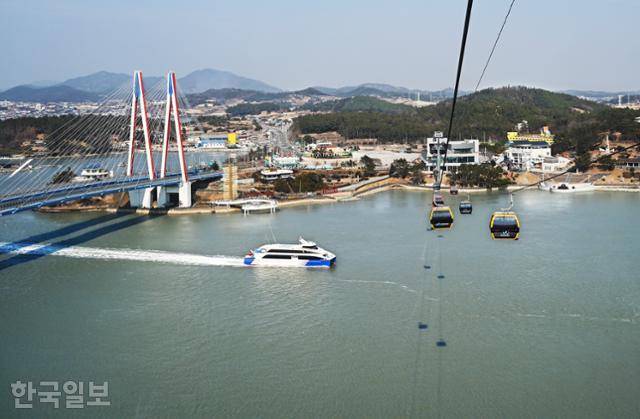 해남과 진도 사이 울돌목 상공을 가로지르는 명량해상케이블카. 발아래로 물살이 뒤집어지고 회오리쳐 오싹함이 그대로 전달된다.