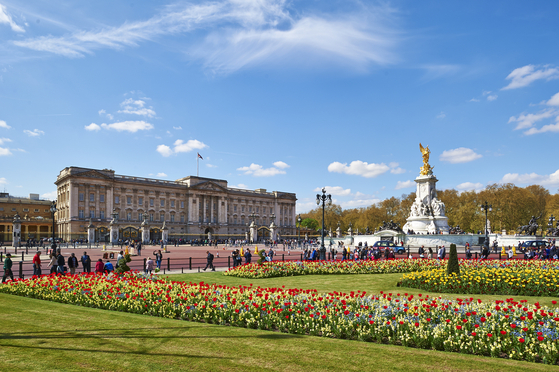 A file photo of spring flower beds outside of Buckingham Palace and the Queen Victoria Memorial dated 2014 [DARREN WILLIAMS/THE ROYAL PARKS]