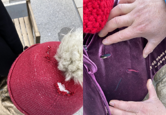 세종시 호수공원에 위치한 평화의 소녀상 모자와 망토가 훼손된 모습. / 사진=세종참여자치시민연대