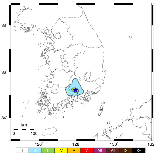 경남 진주 서북서쪽 16㎞ 지역에서 3.0 규모의 지진이 일어났다. 기상청 제공