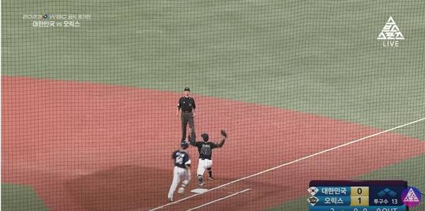 1루에서 아웃되는 강백호. ⓒ유튜브 스브스스포츠 캡처