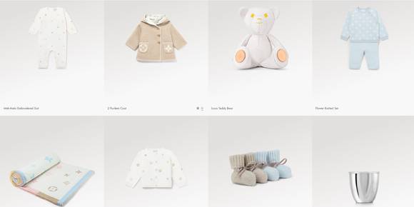 루이비통 홈페이지에 소개된 베이비컬렉션 제품들. [사진=루이비통]