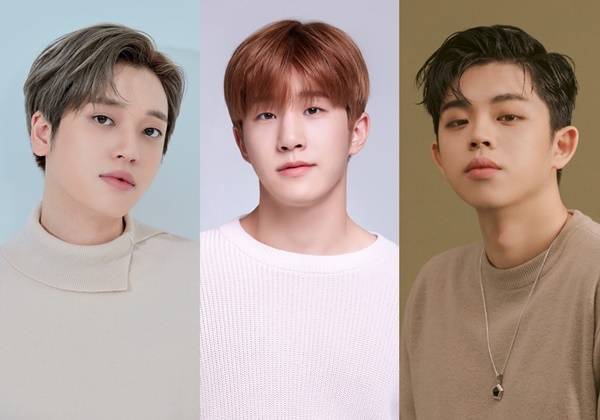 니엘, 진진, 그리 / 사진=뉴엔트리, 판타지오, 브랜뉴뮤직 제공