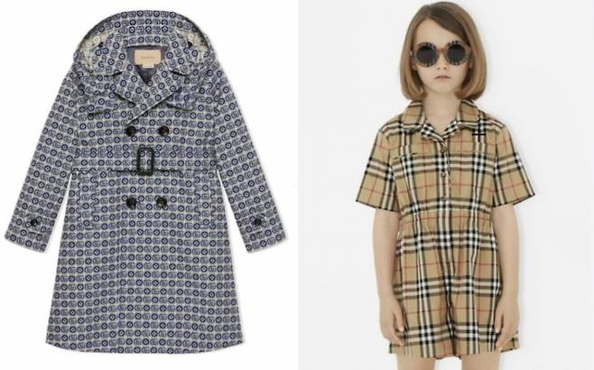 구찌 아동 코트(왼쪽), 버버리 칠드런 의류 [각사 홈페이지]