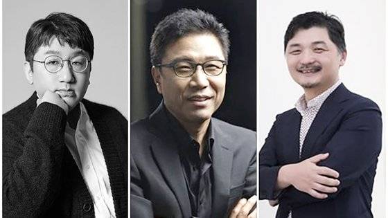 방시혁 (왼쪽부터) 하이브 의장, 이수만 SM 전 프로듀서, 김범수 카카오 창업자