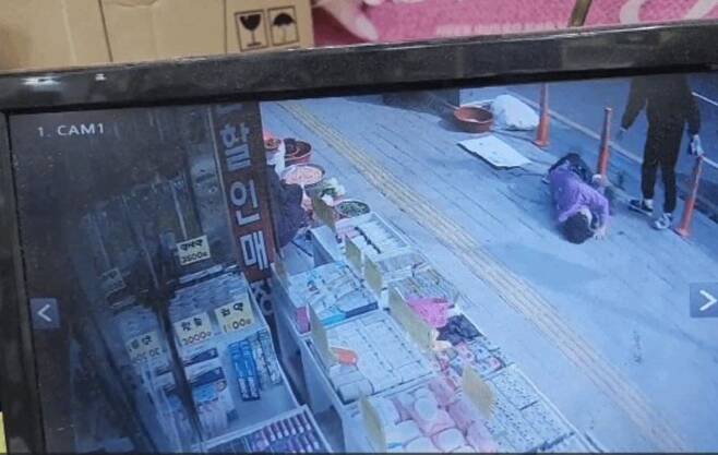 보배드림 자유게시판에 지난 13일 게재된 울산 신정시장 노점 노인 단속 영상 모습. 영상에서는 노점단속반이 60대 할머니를 내동댕이치는 모습이 고스란히 담겼다. /사진=fnDB