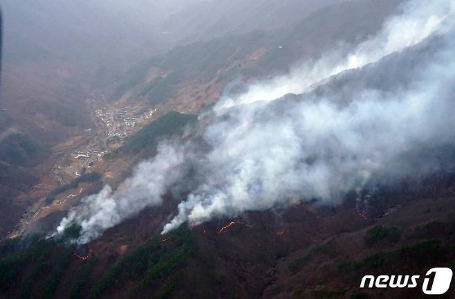 경남 하동군 화개면 대성리 산에서 지난 11일 발생한 산불.  (산림청 제공)