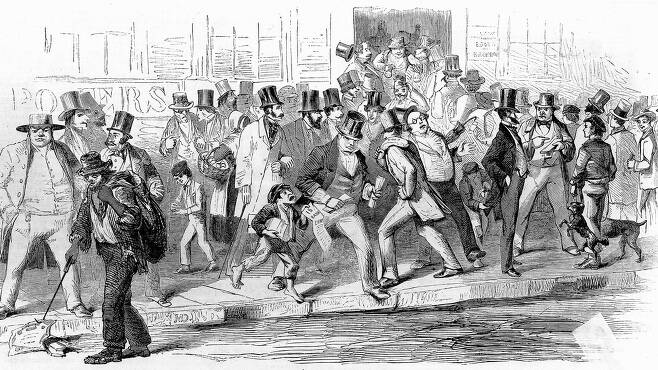 19세기 미국에서 발생했던 뱅크런 사태를 묘사한 삽화.  【사진 제공=위키미디어코먼스】