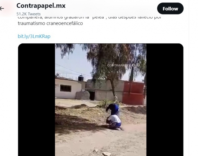 동급생에게 구타당하는 노르마 리스베스. 멕시코 포털 '콘트라파펠' 공식 트위터 게시물 영상 캡처
