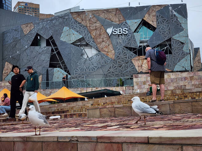 멜버른 페더레이션광장에 있는 호주 SBS 방송국