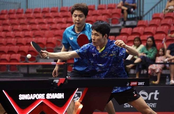 ▲ 장우진(앞)과 임종훈 ⓒWTT 인스타그램 캡처