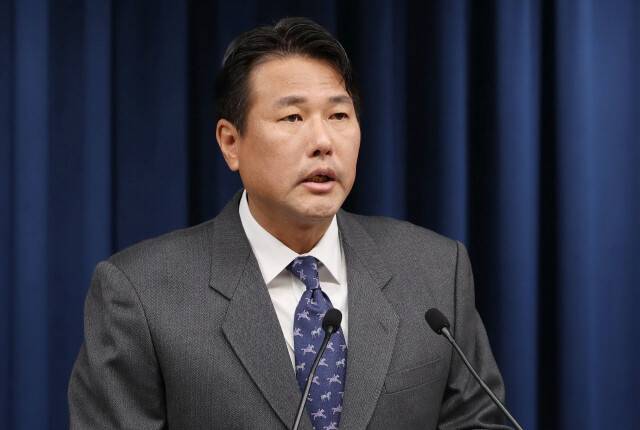 김태효 국가안보실 제1차장이 지난 6일 용산 대통령실에서 일제강점기 강제동원 피해자 배상 해법과 관련한 브리핑을 하고 있다. 대통령실사진기자단