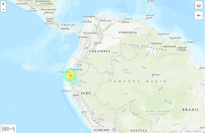 [서울=뉴시스]에콰도르에서 18일 오후 5시 12분52초(현지시간) 6.8 규모의 강진이 발생했다고 미국 지질조사국(USGS)이 발표했다. 사진은 USGS 공식 홈페이지 갈무리. 2023.03.19. *DB 및 재판매 금지.