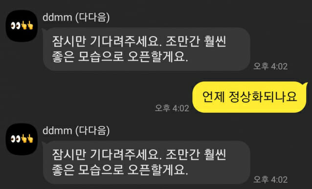 다다음 오픈베타 종료