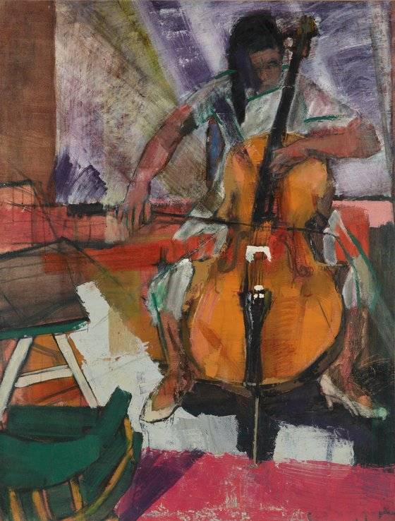 오천룡, Cellist,1963,Oil on canvas,146 x 113cm.  [사진 가나아트]