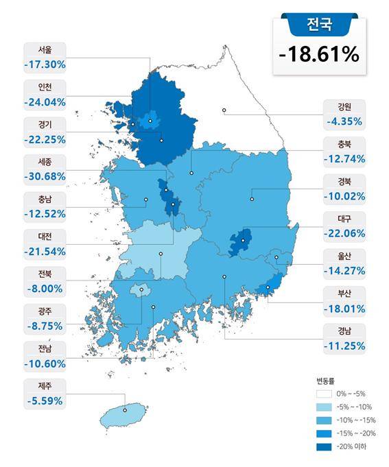 2023년 전국 공동주택 공시가 변동률. [국토교통부]