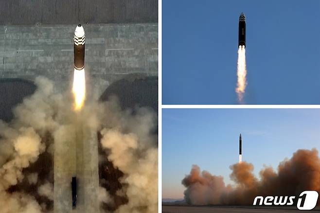 (평양 노동신문=뉴스1) = 북한이 지난 16일 화성-17형 대륙간탄도미사일(ICBM) 발사 훈련을 단행했다.  [국내에서만 사용가능. 재배포 금지. DB 금지. For Use Only in the Republic of Korea. Redistribution Prohibited] rodongphoto@news1.kr