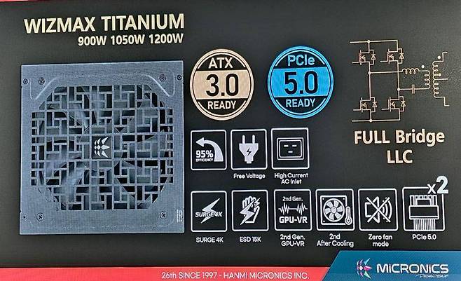 '위즈맥스 티타늄'의 특징 소개. ATX 3.0과 PCIe 5.0 지원이 눈에 띈다