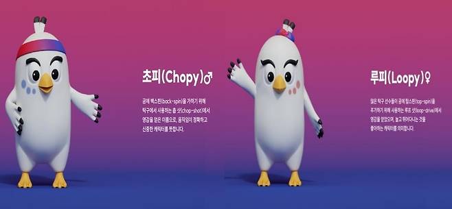 [부산=뉴시스] 2024 부산세계탁구선수권대회 마스코트인 초피(Chopy·왼쪽)와 루피(Loopy). (사진=부산시 제공( *재판매 및 DB 금지