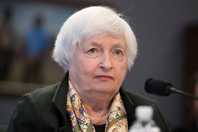 재닛 옐런 미 재무장관이 23일 의회에 출석했다. /EPA 연합뉴스