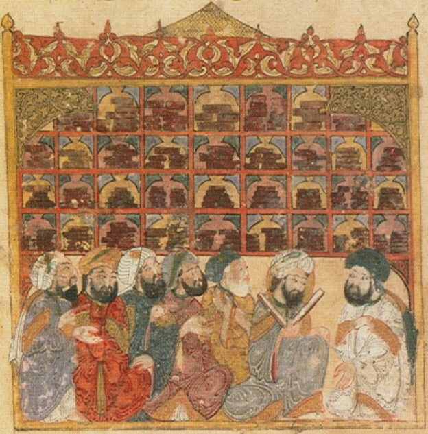 아바스 왕조 도서관의 학자들(1237). 이슬람 학자들은 지식의 전달자를 넘어 지식의 창조자였다. 위키피디아