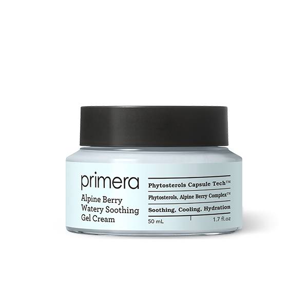 프리메라 알파인베리 워터리 수딩 젤 크림 - 젤 안에 식물성 지질 피토스테롤과 왁스, 오일 등 유상 캡슐 17만 개가 분산돼 자극과 열기를 진정시키며 보습력이 오래 간다. 여드름 피부 사용 가능. 50mL 4만 1천 원.
