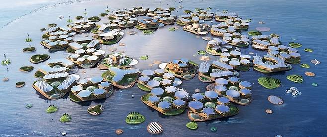 유엔 해비타트가 구상하는 해상도시 조감도. 오셔닉스 제공