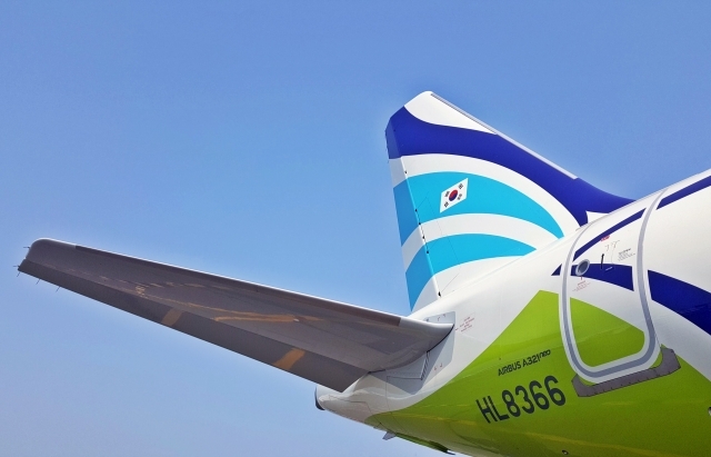 에어부산이 도입한 A321LR 항공기 꼬리 날개 사진. 에어부산 제공