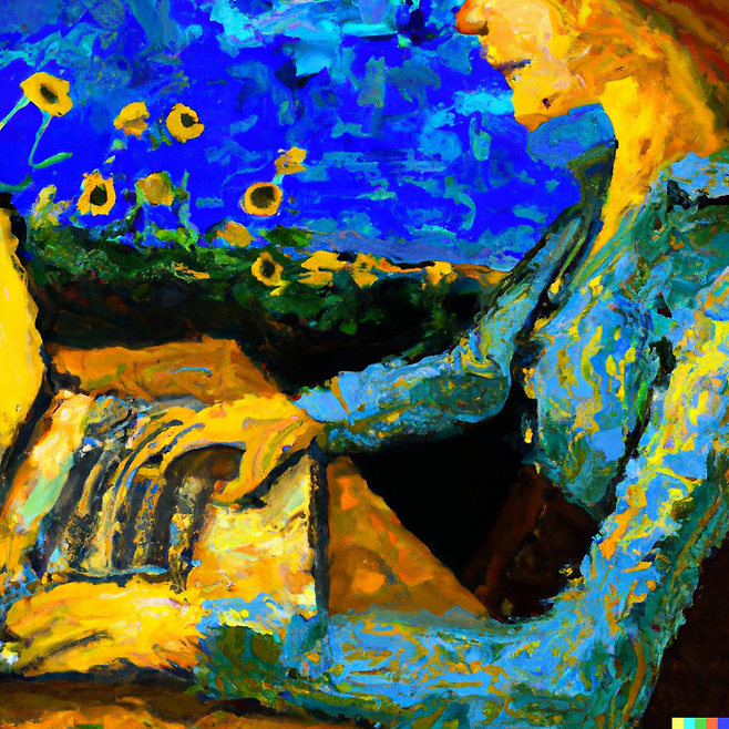 이미지 생성 AI ‘달리(DALL·E)’에 ‘노트북 타자를 치고 있는 여자를 빈센트 반고흐 스타일로 그려달라’고 주문한 결과. ⓒ오픈AI 달리