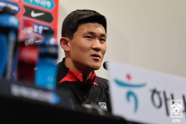 27일 파주 NFC에서 열린 우루과이전 공식 기자회견에 참석한 김민재. 사진=대한축구협회