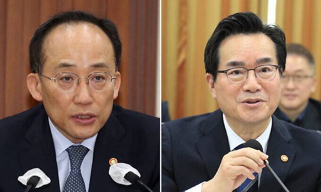 추경호 경제부총리 겸 기획재정부 장관(왼쪽), 정황근 농림축산식품부 장관