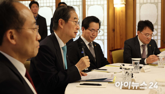 한덕수 국무총리가 29일 서울 종로구 국무총리공관에서 열린 양곡관리법 관련 당정협의회에서 발언하고 있다. [사진=김성진 기자]