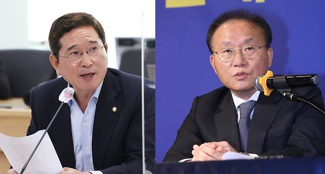 국민의힘 차기 원내대표 선거 출마에 나선 김학용(왼쪽) 의원과 윤재옥 의원.