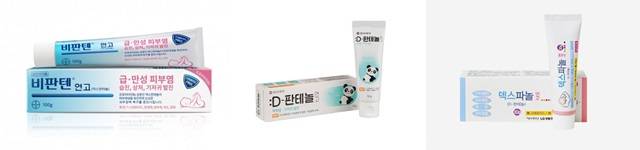 덱스판테놀 연고는 경증 피부질환에 사용하는 의약품이다. 화장품으로 오남용해선 안 된다. /바이엘코리아, 동아제약, 태극제약 제공