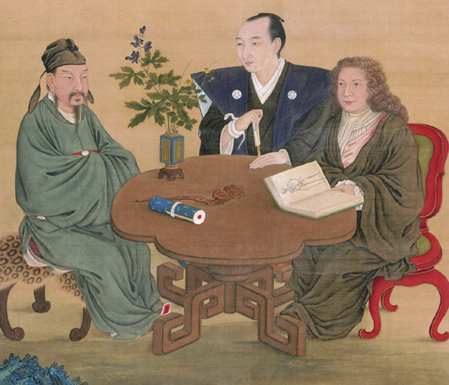 18세기 중국·일본·네덜란드 학자들의 과학적 교류를 묘사한 그림. 블랙피쉬 제공