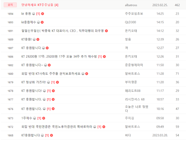 KT 주주들이 KT 소액주주 카페에서 'KT 정상화'를 주장하고 있다. 네이버카페 캡처