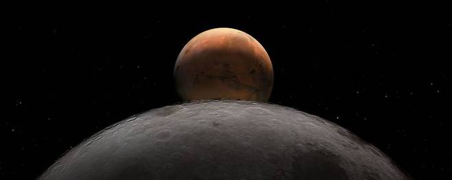 달을 중간 거점으로 삼아 화성유인탐사를 목표로 하는 '문투마스' 계획을 나타낸 이미지. 미국우주항공국(NASA) 제공