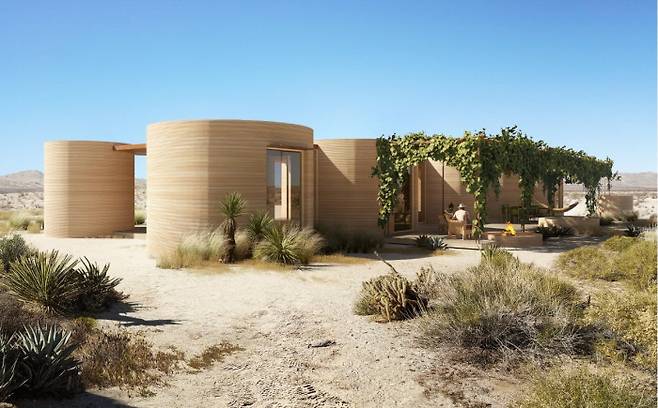 미국 텍사스주 사막에 있는 도시인 마르파에 3D 프린팅 기술을 이용해 들어설 호텔의 상상도. 내년에 문을 열 예정이다. 아이콘 제공