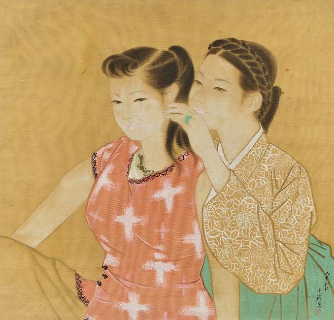 장운상, '미인도', 1956, 비단에 채색, 79.5×82.5cm. [사진제공 = 국립현대미술관]