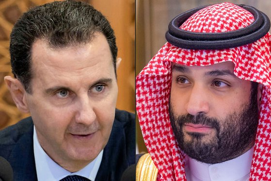 시리아의 뱌사르 알아사드 대통령(왼쪽)과 사우디아라비아의 실권자 무함마드 빈 살만 왕세자. AFP=연합뉴스