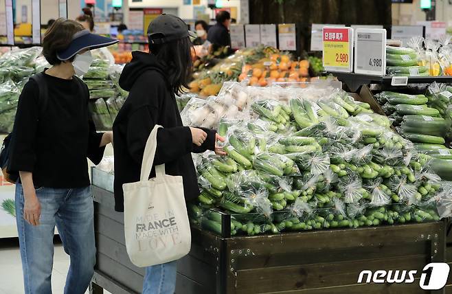 4일 서울 시내 한 대형마트에서 장을 보고 있는 시민들. 사진은 이해를 돕기 위한 것으로 기사내용과 직접 관련 없음. 2023.4.4/뉴스1 ⓒ News1 김진환 기자