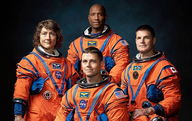 지난 3일(미국시간) 발표된 아르테미스 2호 우주비행사들. (왼쪽부터 시계방향으로)크리스티나 코크, 빅터 글로버, 제레미 한센, 리드 와이즈먼. 미국 항공우주국(NASA) 제공