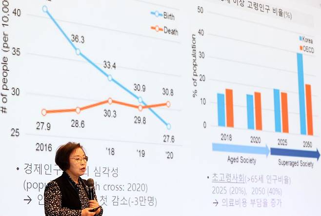 제11회 서울국제식품포럼이 파이낸셜뉴스 주최로 5일 서울 강남구 조선팰리스호텔에서 개막됐다. 이명숙 성신여자대학교 Health & Wellness 대학 바이오헬스융합학부 식품영양학과 교수가 기조강연을 하고 있다. 사진=김범석 기자