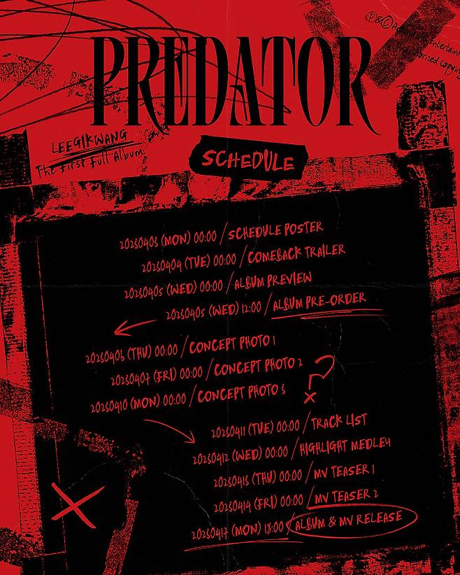 이기광 [프레데터(PREDATOR)] 프로모션 스케줄 포스터(사진 어라운드어스 엔터테인먼트 제공)